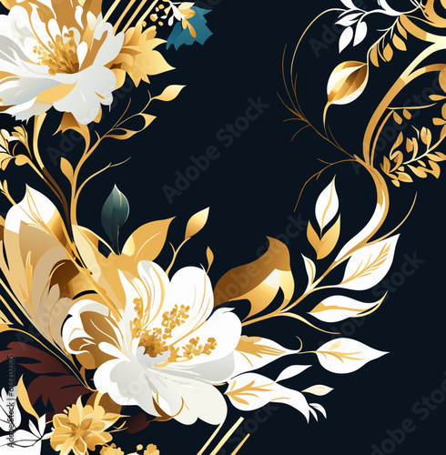 Luxury floral seamless with flowers elegant leather texture illustration background, Generative AI
