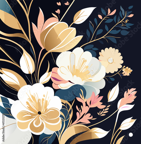 Luxury floral seamless with flowers elegant leather texture illustration background, Generative AI