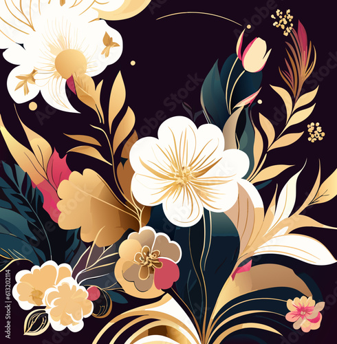 Luxury floral seamless with flowers elegant leather texture illustration background, Generative AI