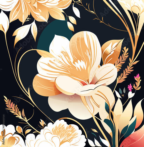 Luxury floral seamless with flowers elegant leather texture illustration background, Generative AI