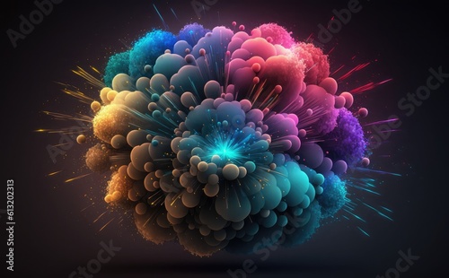 colorful fireworks on sky, 3D realistic