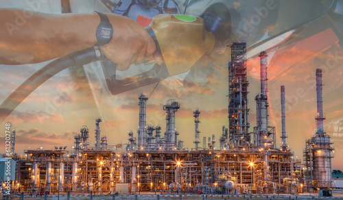 Oil and Gas Industrial zone,The equipment of oil refining,Close-up of industrial pipelines of an oil-refinery plant,Detail of oil pipeline with valves in large oil refinery.