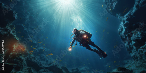 In the Depths: Captivating Underwater Exploration with Scuba Diver - Generative AI © Bartek