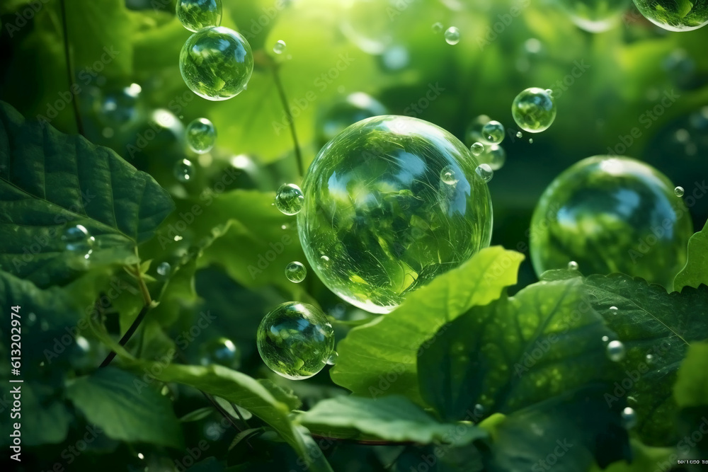 Green Leaf Bubbles. AI generative Green Leaf Bubbles. AI generative