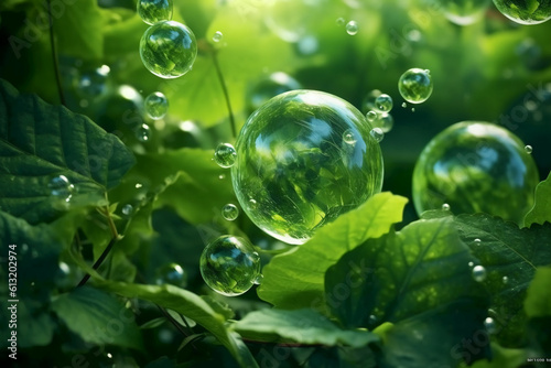 Green Leaf Bubbles. AI generative