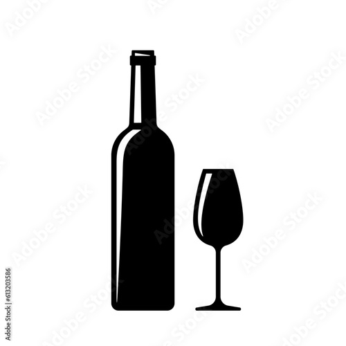 Wine bottle and glass black icon. Vector element on white background. Best for print, package, mobile apps, UI and web design.
