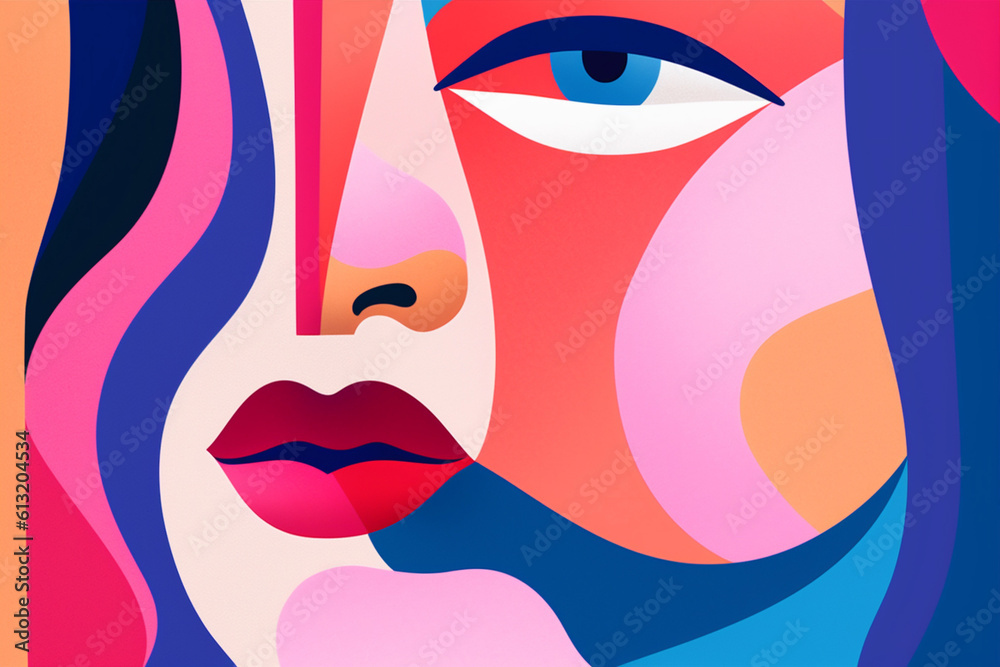 woman cubist cubism minimalist modern poster portrait abstract face fashion graphic. Generative AI. woman cubist cubism minimalist modern poster portrait abstract face fashion graphic. Generative AI.
