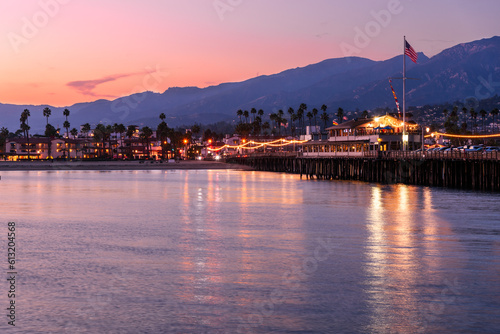 Photography View of Stearns Wharf in Santa Barbara, California, at dusk in autumn