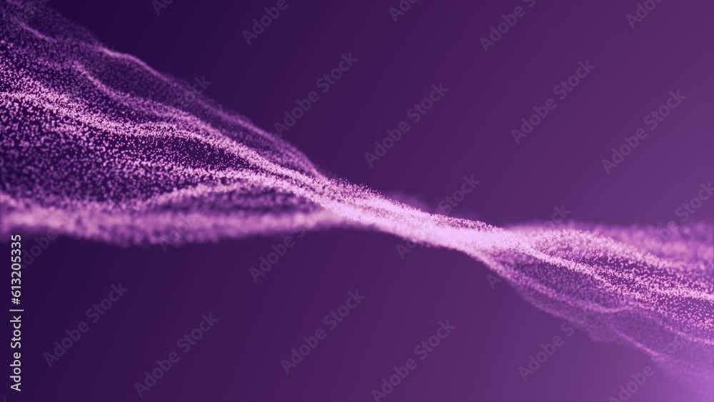 Abstract digital elegant particle wave background animation. Pink shining waves made of particles on purple background with soft light. 3d looped abstract backdrop. Technology, innovations, ai. 4k.