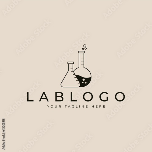 erlenmeyer laboratory line art logo design with minimalist style logo vector illustration design
