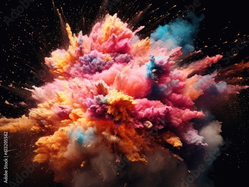 Colorful explosion of colored powder on a black background. created with Generative AI © Robert