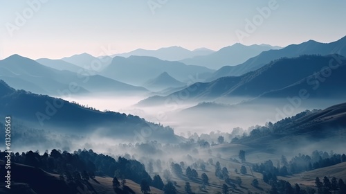 Beautiful mountain landscape with fog, Generative AI