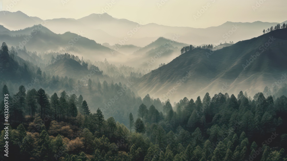 Beautiful mountain landscape with fog, Generative AI Beautiful mountain landscape with fog, Generative AI
