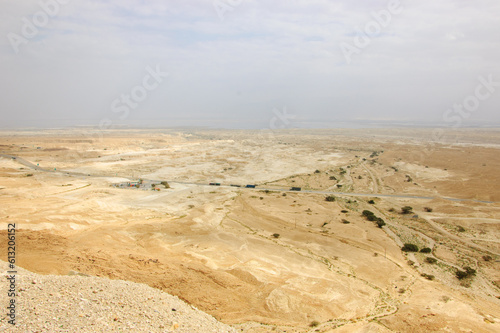 Israel. Negev desert between Beersheba and Eilat. Road with gas filling station.