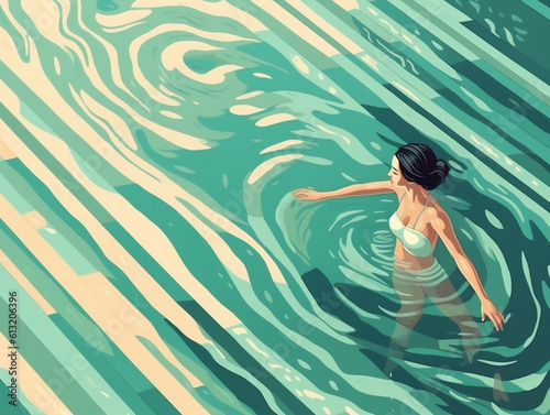 woman holiday girl swim person illustration water pool summer relax young. Generative AI.