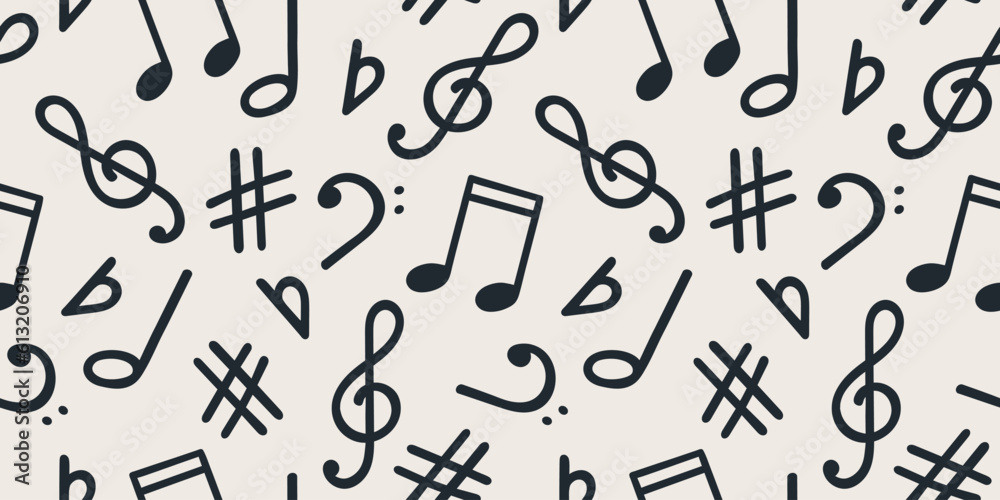 Music signs seamless pattern, accidental, note symbols background. Hand drawn doodle style vector graphics, illustration Music signs seamless pattern, accidental, note symbols background. Hand drawn doodle style vector graphics, illustration