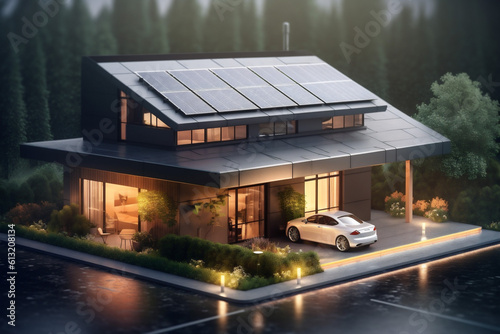 energy design power house solar home modern architecture eco panel. Generative AI.