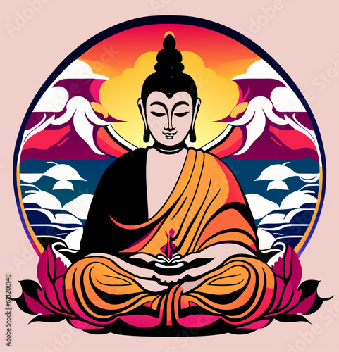 vector illustration of buddha cartoon