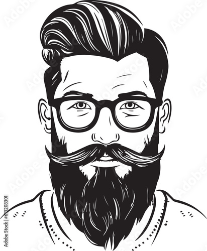 Vintage hipster with beard and sunglasses, Vector illustration, SVG	