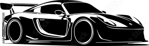 Black and white illustration of sports car.