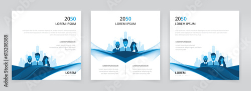 Modern and professional social media post template set with business people artwork for digital marketing or advertising purposes