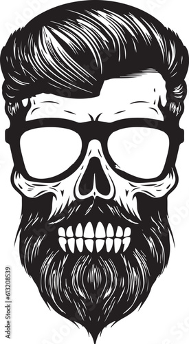 Hipster Skull with a beard in a hat and sunglasses, Vector illustration, SVG
