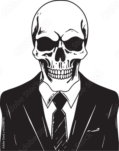 Skull in a business suit and sun glasses Vector Illustration, SVG	
