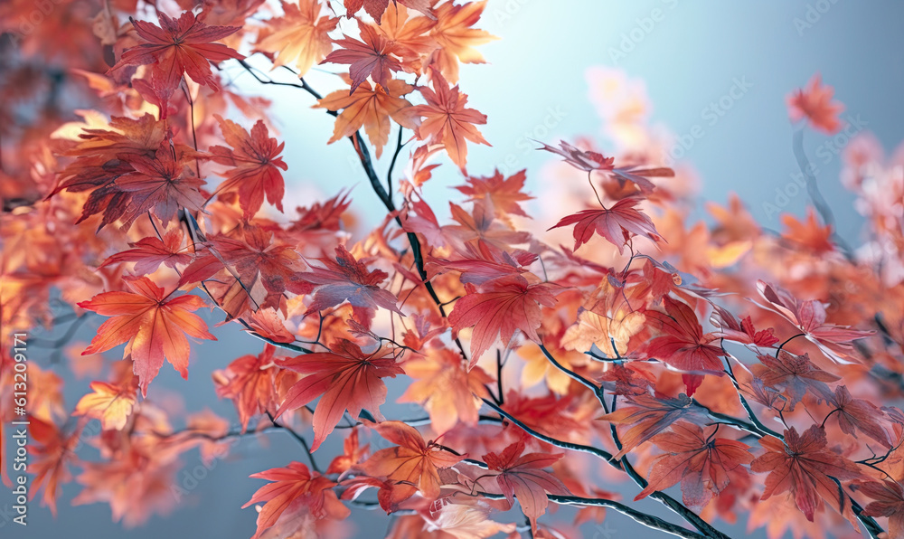 Autumn maple branch close-up with reddened leaves. Created using generative AI tools Autumn maple branch close-up with reddened leaves. Created using generative AI tools