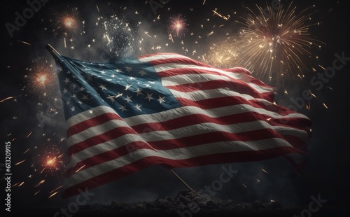 realistic 4th of July background, Celebration background for American holidays with American flag and fireworks