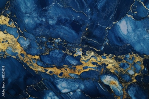 青と金色のマーブル模様の壁の表面のクローズアップ。秋冬用の抽象背景。AI生成画像