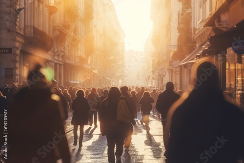 Crowd of people walking on the street in the City, Generative AI