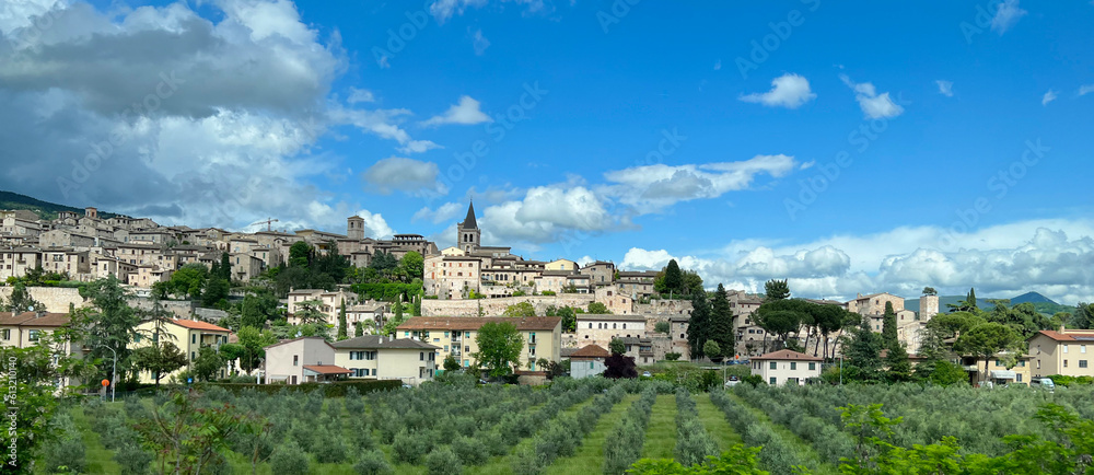 Beautiful panoramic view of medieval town of Spello in Italy