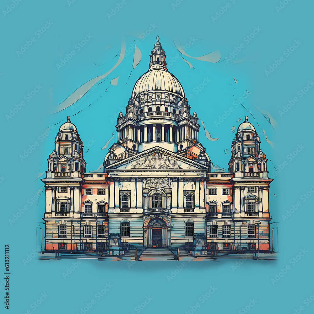 Illustration of the City Hall in Belfast, Northern Ireland