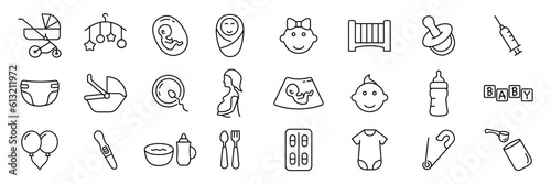 Pregnancy and Baby line icons. Child care icons set.