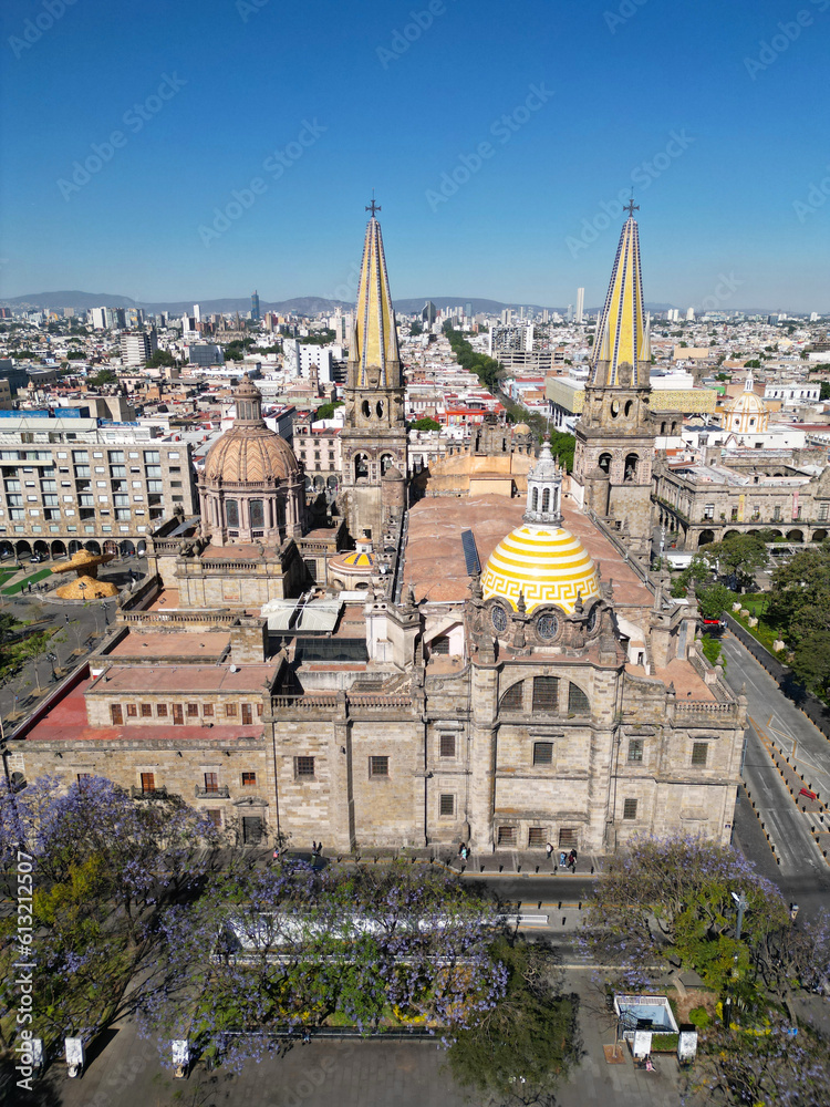 Vertical Aerial Shot: Rear View of Guadalajara Cathedral 