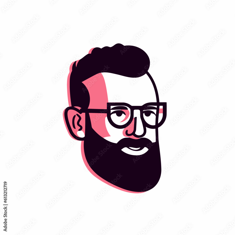 Hipster man face with beard and glasses. Vector illustration.