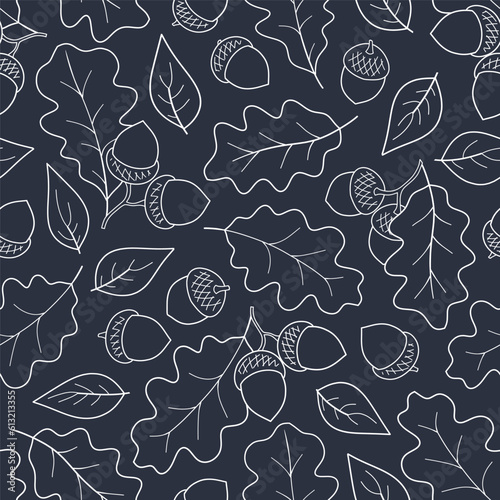 Seamless autumn pattern with acorns and oak leaves