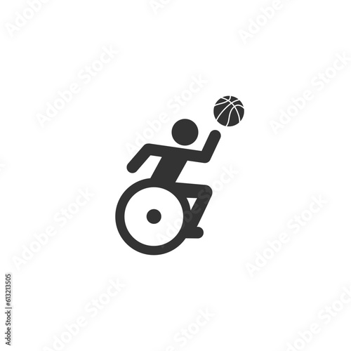 Wheelchair athlete playing basketball flat vector icon for sports apps and websites