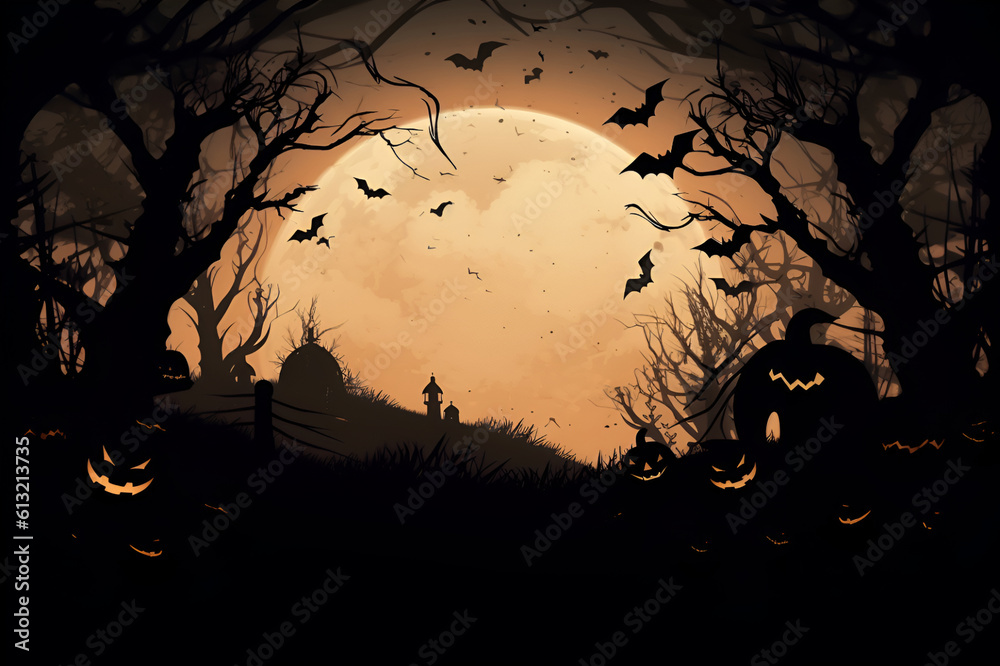Halloween card, painted pumpkins. With Generative AI technology Halloween card, painted pumpkins. With Generative AI technology