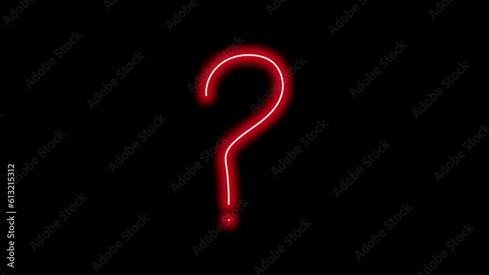 Neon red question mark on black background. Glowing shiny question mark symbol. Neon red question mark on black background. Glowing shiny question mark symbol.