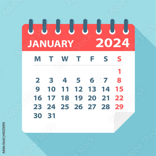 January 2024 Calendar Leaf - Vector Illustration