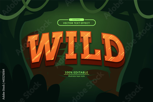 wildlife nature jungle adventure at forest editable text effect. eps vector file