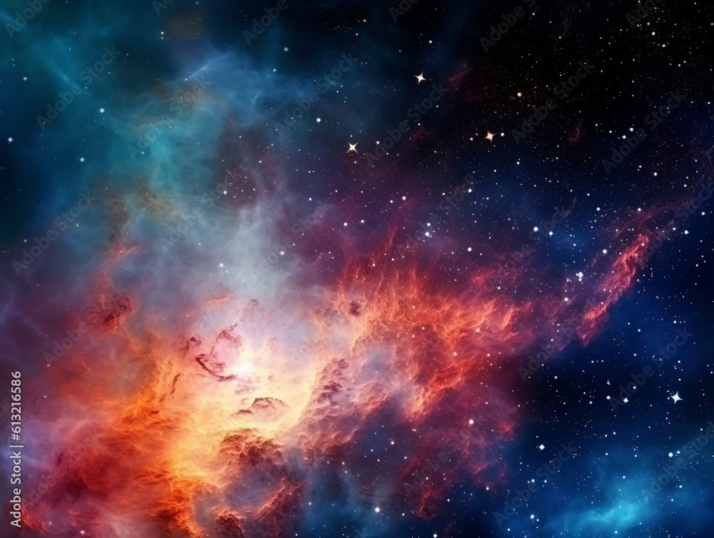 Vibrantly hued celestial nebula in the vastness of space. Glittering ...