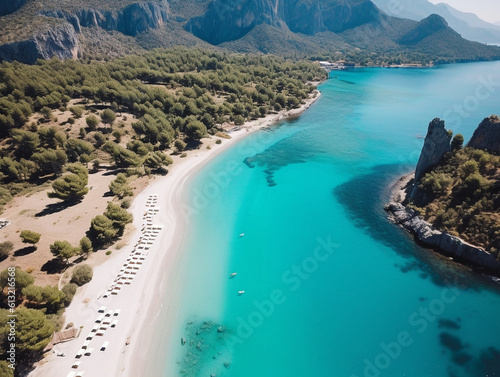 Wallpaper Mural In the photo, there is a beautiful Turkish beach with clear water, white sand, and majestic cliffs, creating breathtaking beauty and luxury that captivate the soul and make it hard Generative AI Torontodigital.ca