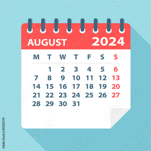 August 2024 Calendar Leaf - Vector Illustration
