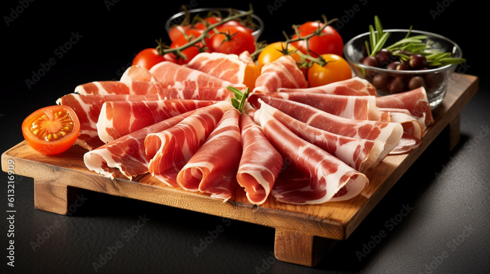 Tray with prosciutto. Generative AI Tray with prosciutto. Generative AI