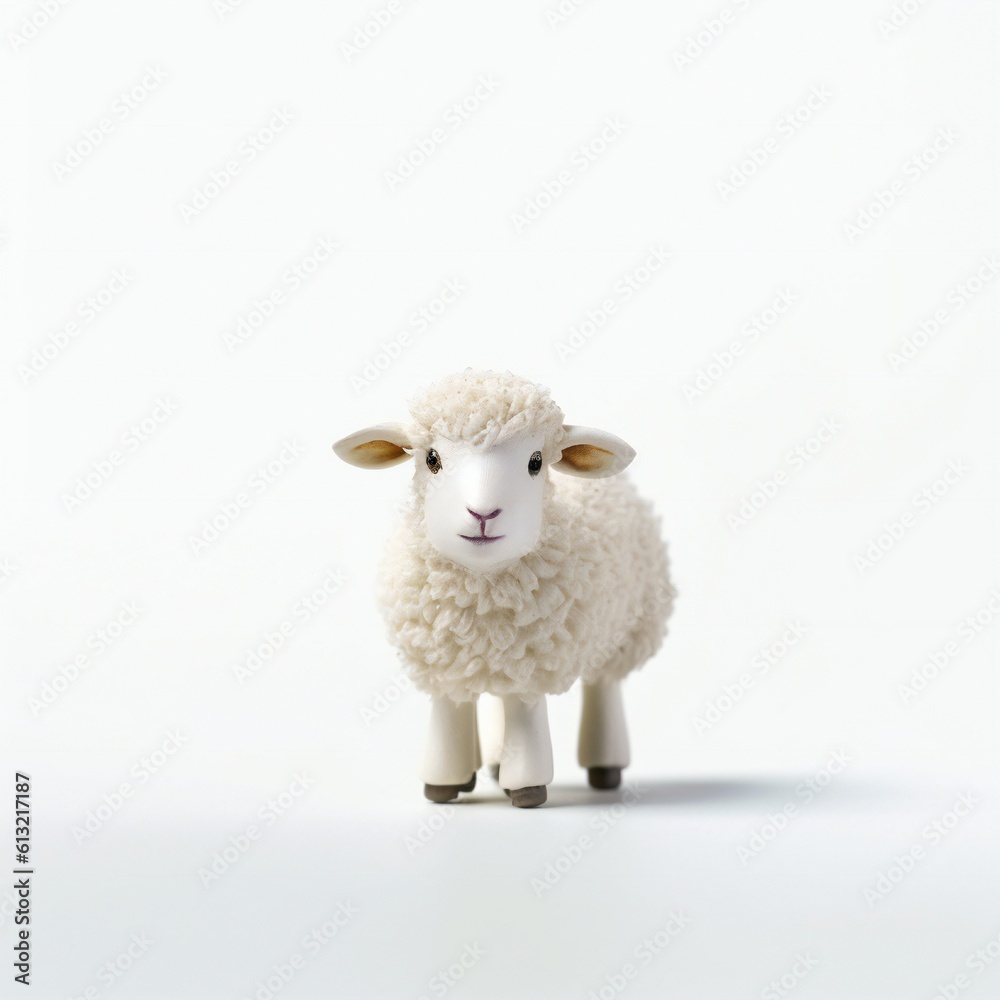 Cute small white sheep on white background Generative AI Cute small white sheep on white background Generative AI