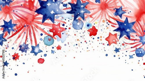 Watercolor Independence Day Greeting Card. Generative AI