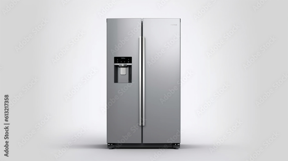 Refrigerator placed against a white backdrop. Generative AI Refrigerator placed against a white backdrop. Generative AI