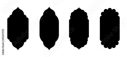 Islamic shape of window arch. Set of oriental style arabic windows. Design frames in Arabian style. Design element for islamic design, label, banner. Ramadan kareem. Vector flat illustration